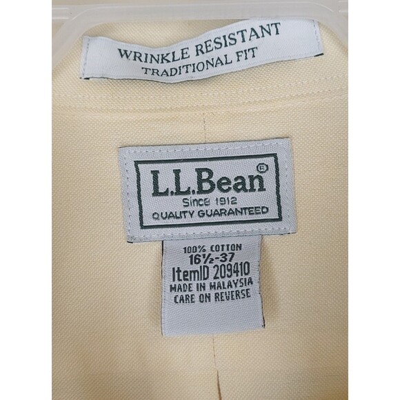 LL Bean Shirt Mens 16.5-37 Yellow Wrinkle-Free Long Sleeve Traditional Fit - Picture 3 of 5